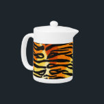 Striped Tiger Fur Print Pattern<br><div class="desc">This trendy tea pot features a striped tiger print pattern with black animal stripes on a very bright orange, yellow and cream fur background. Bring out the wild cat in you with this cool feline design. It's the perfect bold, original look for animal lovers. Check our shop for matching items....</div>