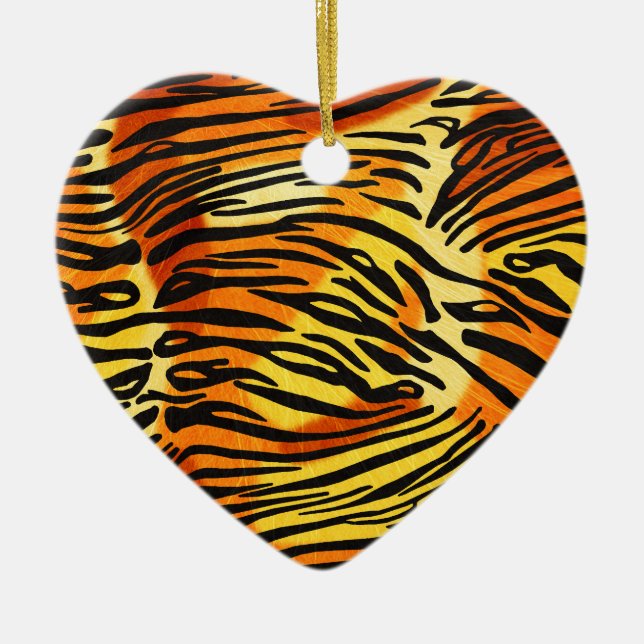 Striped Tiger Fur Print Pattern Personalised Ceramic Tree Decoration (Front)