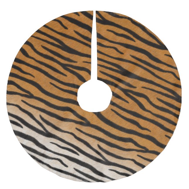 Striped Tiger Fur Realistic Exotic Animal Print Brushed Polyester Tree Skirt (Front)