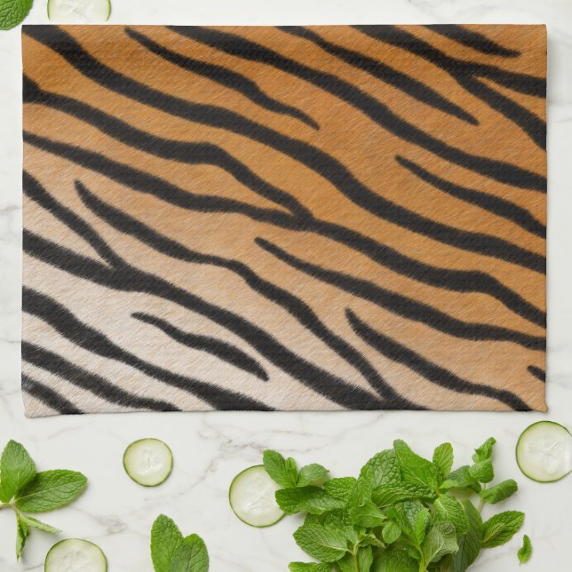 Striped Tiger Fur Realistic Exotic Animal Print Tea Towel (Folded)
