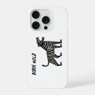 Striped Tiger Illustration – Minimalist Folk Anima iPhone 15 Pro Case