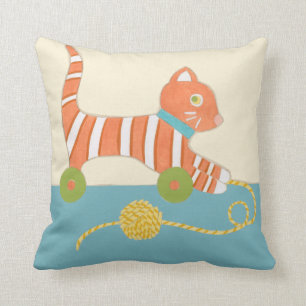 Striped Toy Cat with Ball of String Cushion