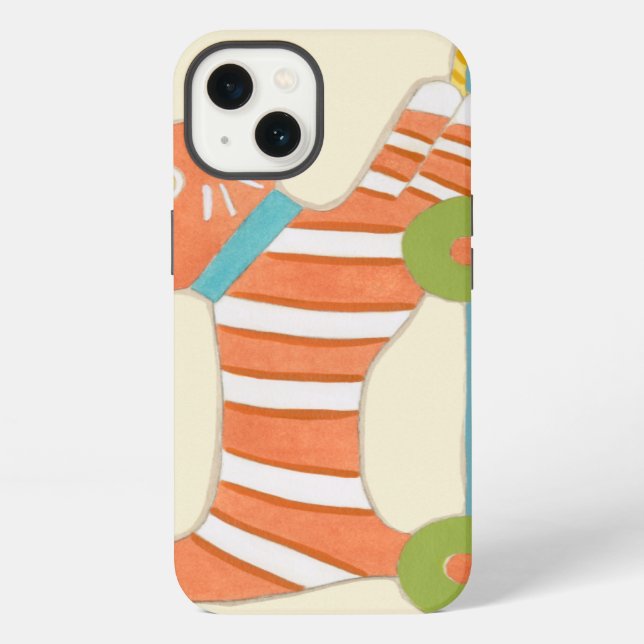 Striped Toy Cat with Ball of String iPhone Case (Back)