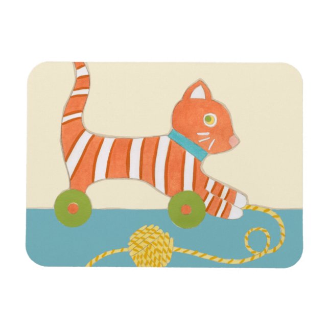 Striped Toy Cat with Ball of String Magnet (Horizontal)