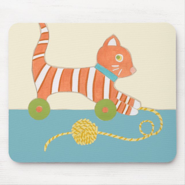 Striped Toy Cat with Ball of String Mouse Mat (Front)