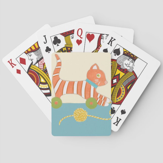 Striped Toy Cat with Ball of String Playing Cards (Back)