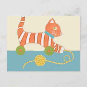 Striped Toy Cat with Ball of String Postcard