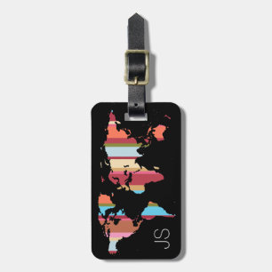 striped travel world map personalised luggage tag