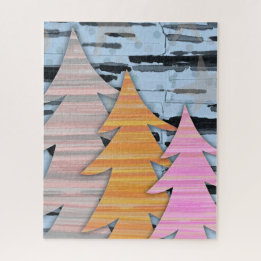Striped Trees Winter Landscape Scene  Jigsaw Puzzle