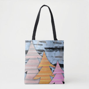 Striped Trees Winter Landscape Scene  Tote Bag