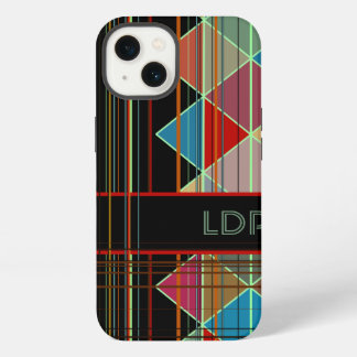 Striped Triangle Shapes with Initials on Black iPhone 13 Case