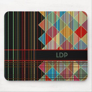 Striped Triangle Shapes with Initials on Black Mouse Mat
