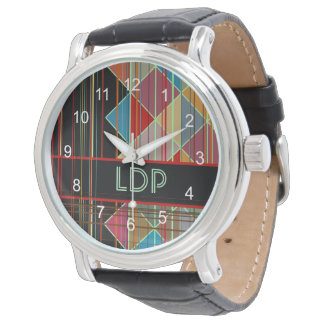 Striped Triangle Shapes with Initials on Black Watch