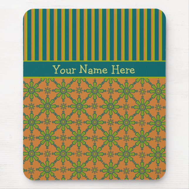 Striped Tribal Pattern, Rust, Green, Blue Mousepad (Front)