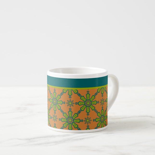 Striped Tribal Rust, Green, Teal Espresso Mug (Front Right)