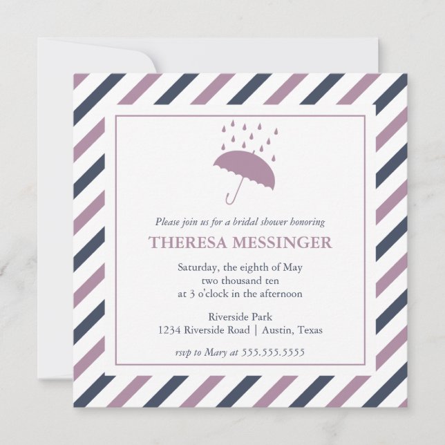 Striped Umbrella Bridal Shower Invitation (Front)