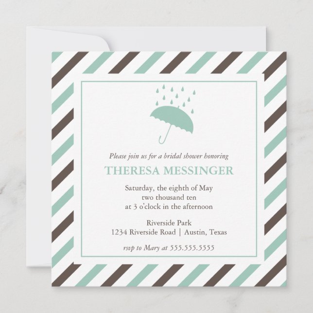 Striped Umbrella Bridal Shower Invitation (Front)