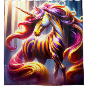 Striped Unicorn Shower Curtain