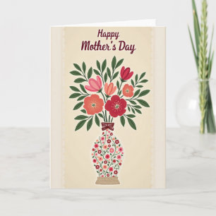 Striped Vase Bouquet Mothers Card