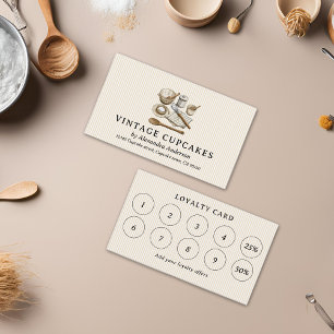 Striped Vintage Cooking Utensils Bakery  Loyalty Card
