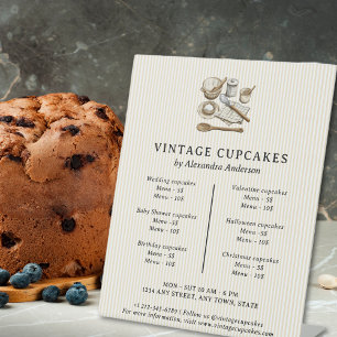 Striped Vintage Cooking Utensils Bakery Price Pedestal Sign