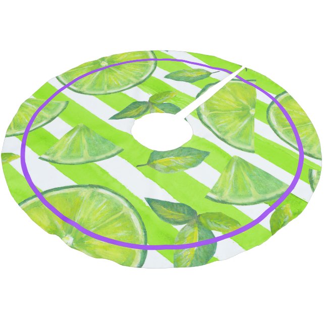 Striped Watercolor Lime & Bright Purple Brushed Polyester Tree Skirt (Angled)
