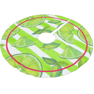Striped Watercolor Lime & Hot Red Pink Brushed Polyester Tree Skirt