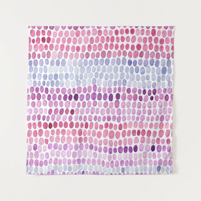 Striped Watercolor: Pink Grey Polka Tapestry (Front)