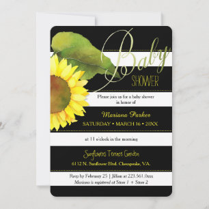 Striped Watercolor Sunflower Baby Shower Invitation
