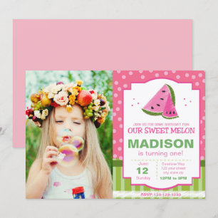 Striped Watermelon Birthday Invitation with Photo
