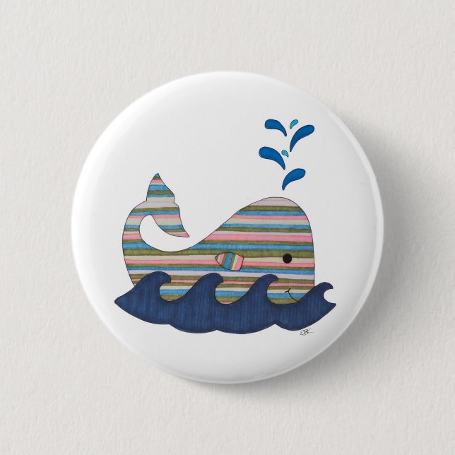 Striped Whale Pinback Button (Front)
