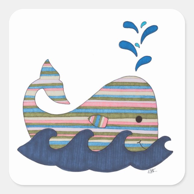 Striped Whale Square Sticker (Front)