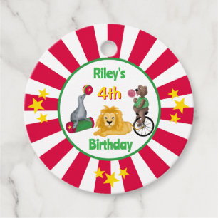 Striped Wild Circus Animals Primary Coloured Favour Tags