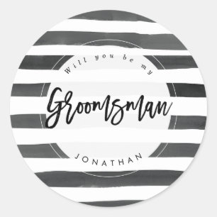 striped will you be my groomsman sticker