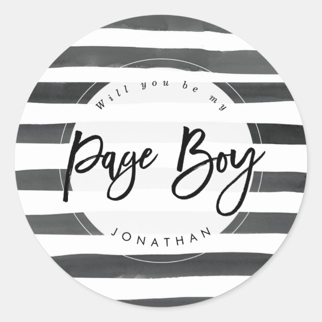 striped will you be my page boy sticker (Front)