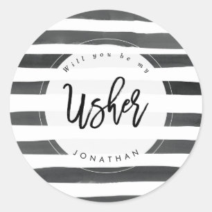 striped will you be my usher sticker