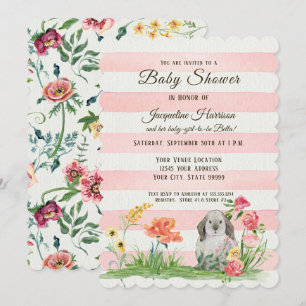 Striped Woodland Lop Ear Rabbit Girl Baby Shower Invitation