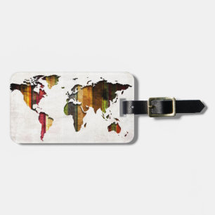 Striped World Map Vintage Style Luggage Tag