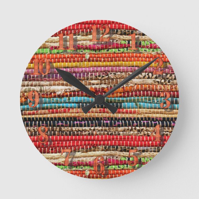 Striped Woven fabric rope weave natural Round Clock (Front)