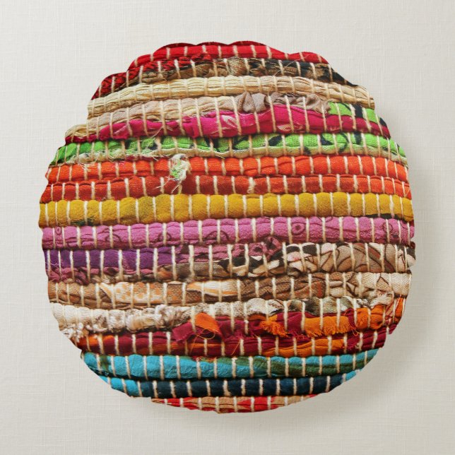 Striped Woven fabric rope weave natural Round Cushion (Front)