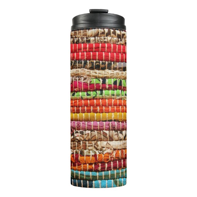 Striped Woven fabric rope weave natural Thermal Tumbler (Front)