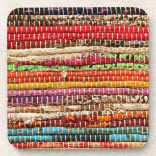 Striped Woven fabric weave look natural Coaster