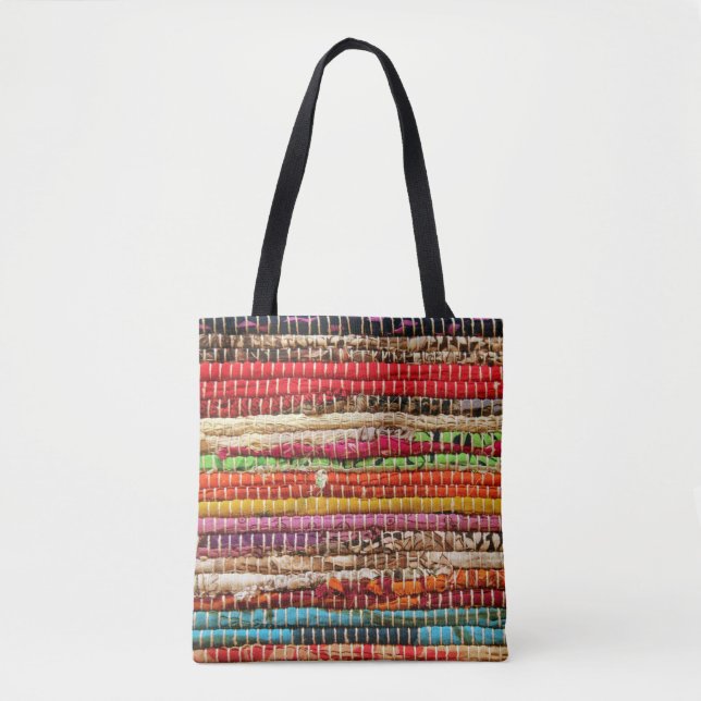 Striped Woven fabric weave look natural Tote Bag (Front)