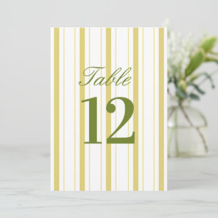 Striped Yellow & Green Wedding Table Number