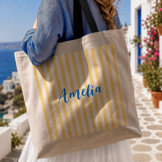 Striped yellow Modern Bridesmaid Bridal Party Tote Bag
