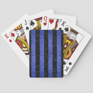 STRIPES1 BLACK MARBLE & BLUE BRUSHED METAL PLAYING CARDS