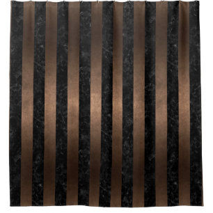 STRIPES1 BLACK MARBLE & BRONZE METAL SHOWER CURTAIN