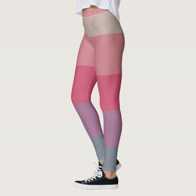 Stripes, 5 Colours Grey Purple Pink Beige, Monogra Leggings (Left)