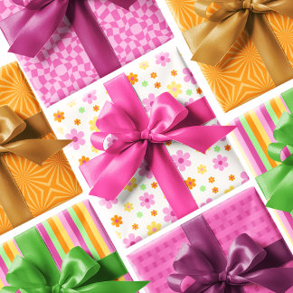 Stripes Abstract Colourful Floral Vibrant Gift Wrapping Paper Sheet