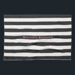 STRIPES adjustable Black with Name Tea Towel<br><div class="desc">Horizontal stripes against white. White lines can be recolored - feel free to play with the background colour to create new effects! Your own text/name can be modified in all ways.</div>